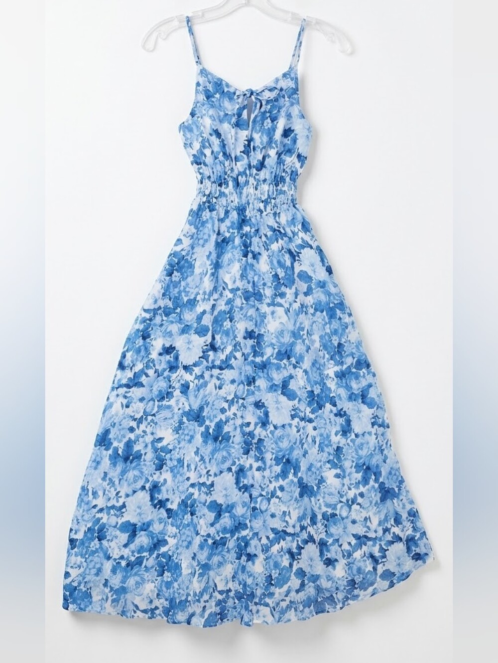 Abercrombie & Fitch Blue Floral Smocked Tie-Front Maxi Dress - XXS (Fits XS) - L
